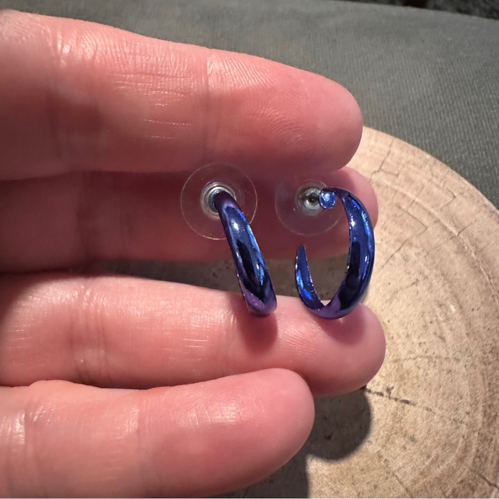 Blue Metallic Hoop Earrings